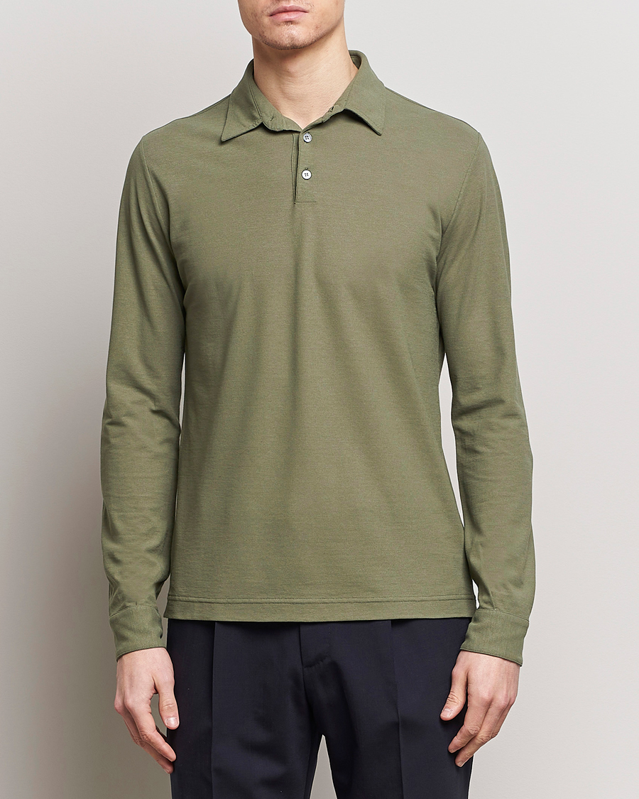 Heren | Slowear | Zanone | Ice Cotton Long Sleeve Polo Olive