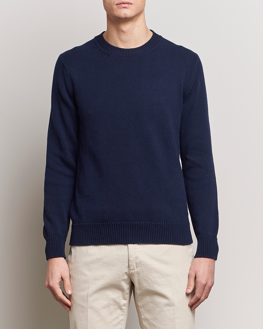 Heren |  | Zanone | Soft Cotton Crewneck Sweater Navy