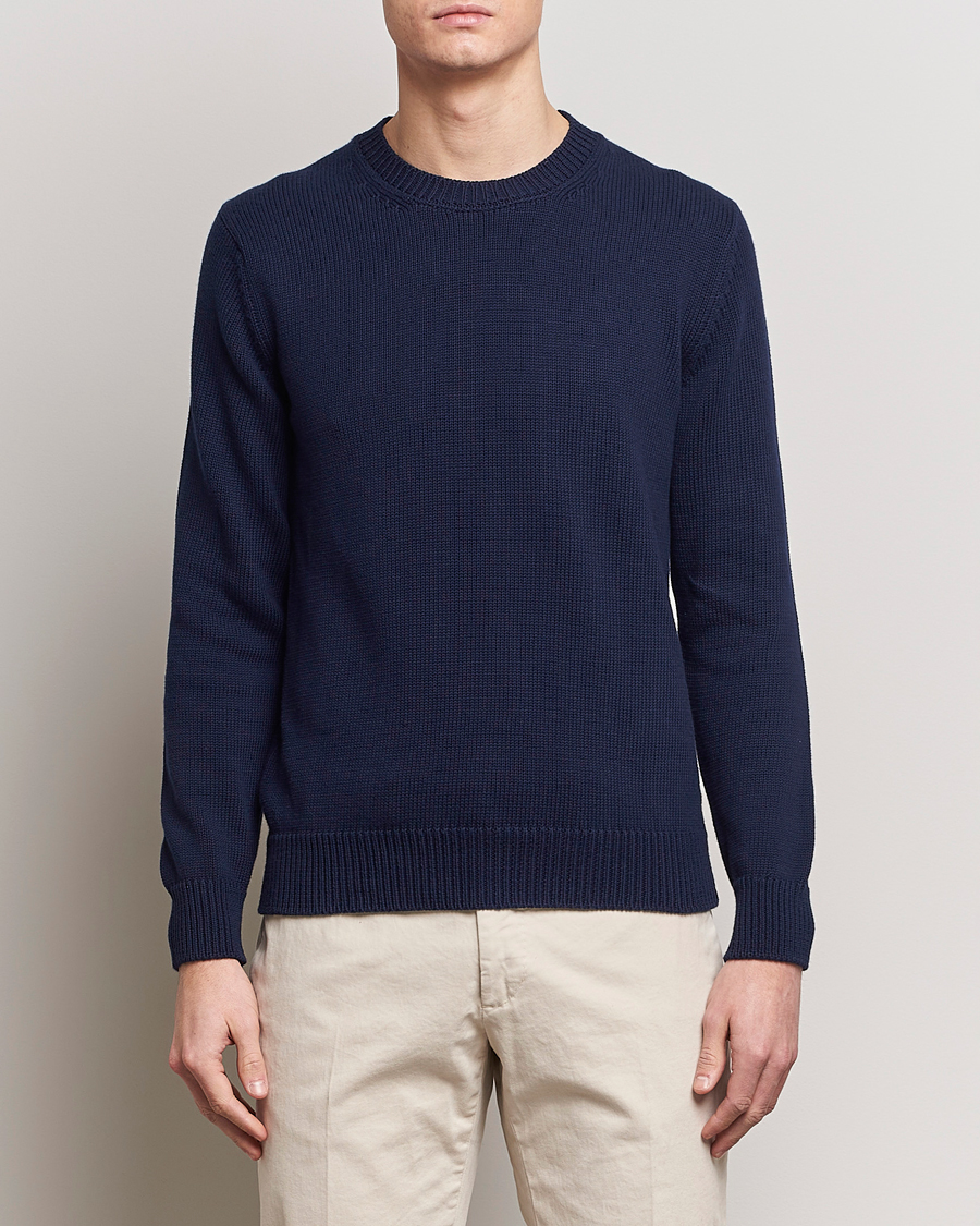 Heren | Italian Department | Zanone | Soft Cotton Crewneck Sweater Navy