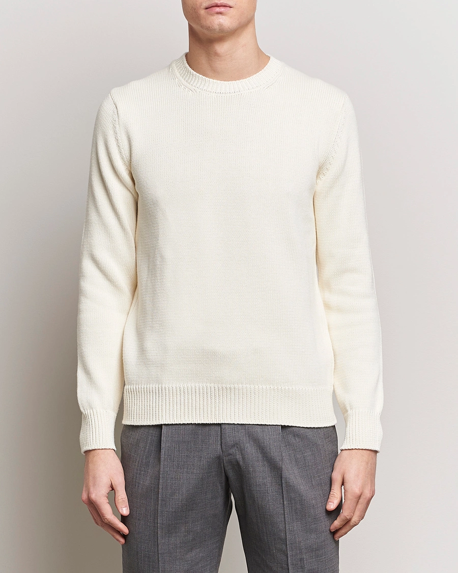 Heren | Slowear | Zanone | Soft Cotton Crewneck Sweater Off White