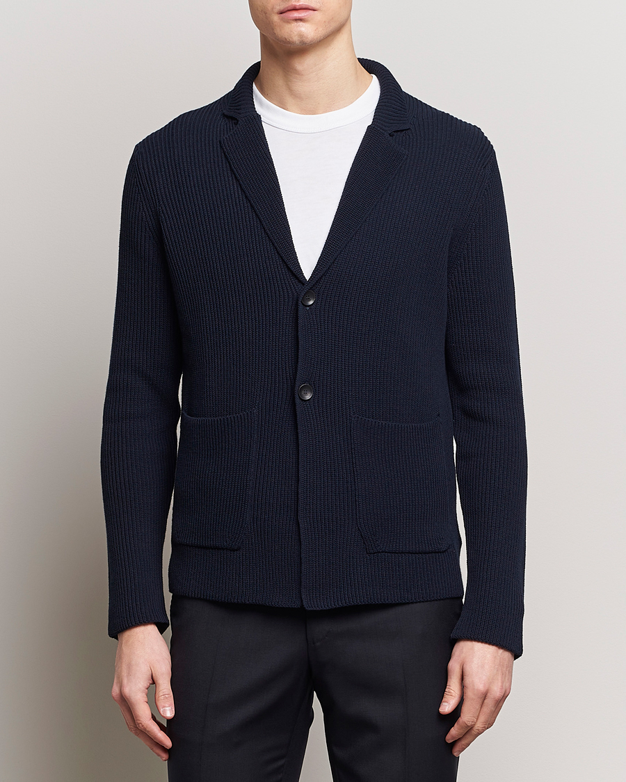 Heren | Italian Department | Zanone | Cotton Rib Knitted Blazer Navy