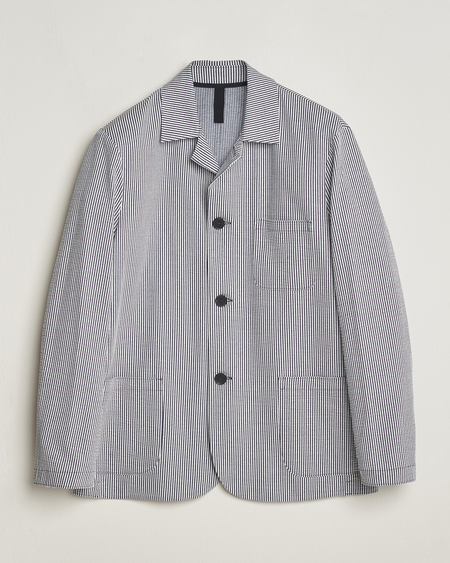 Heren | Blazers | Harris Wharf London | Coolmax Striped Seersucker Drop Shoulder Blazer Blue/Cream