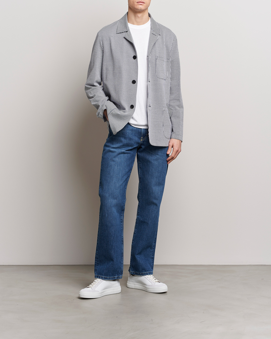 Heren | Blazers | Harris Wharf London | Coolmax Striped Seersucker Drop Shoulder Blazer Blue/Cream
