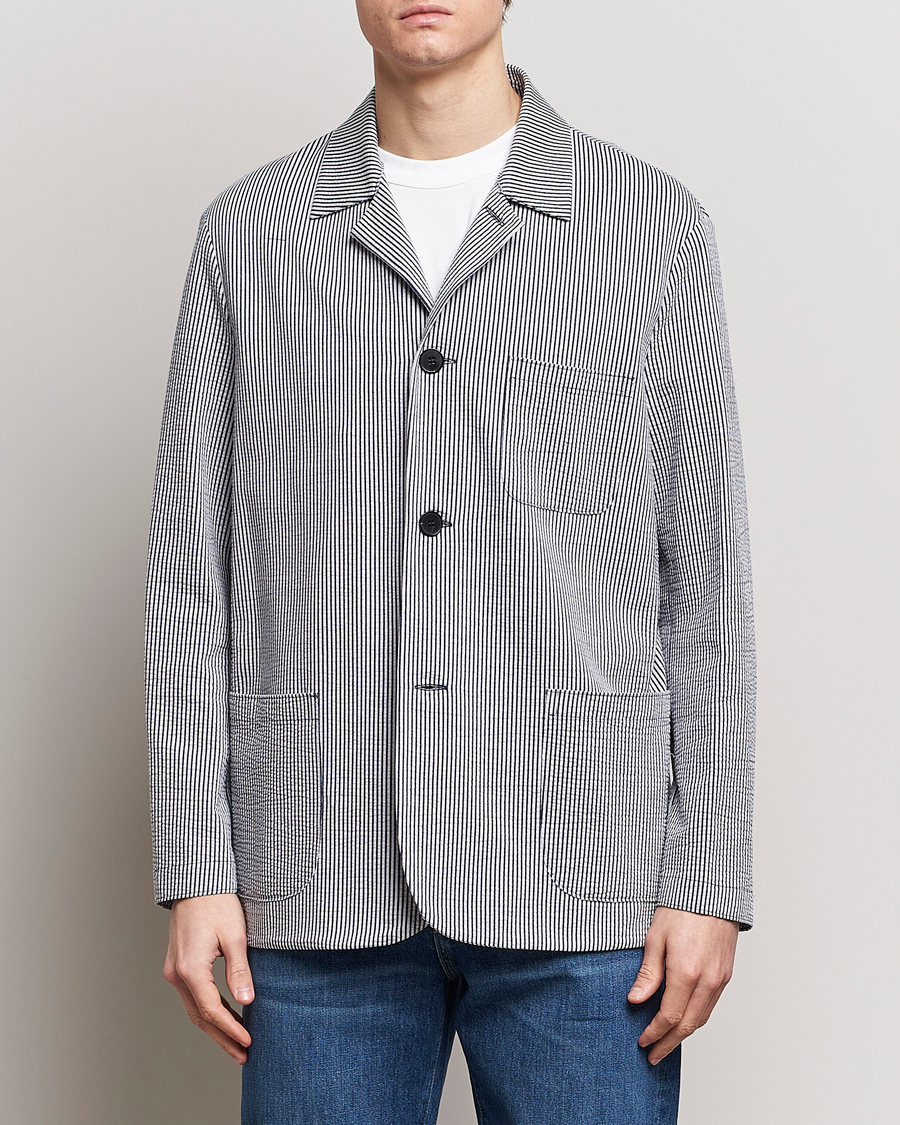 Heren | Harris Wharf London | Harris Wharf London | Coolmax Striped Seersucker Drop Shoulder Blazer Blue/Cream