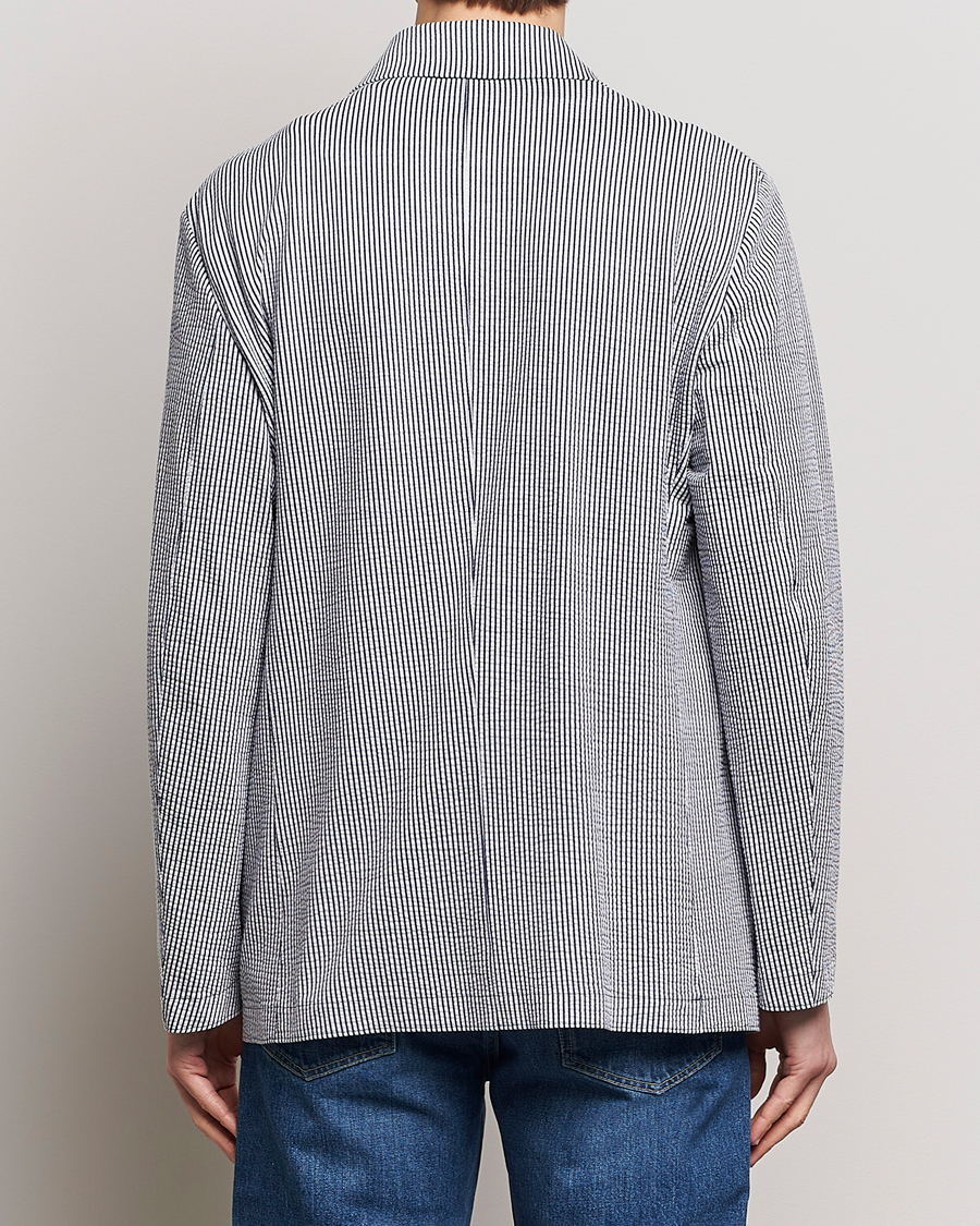 Heren | Blazers | Harris Wharf London | Coolmax Striped Seersucker Drop Shoulder Blazer Blue/Cream