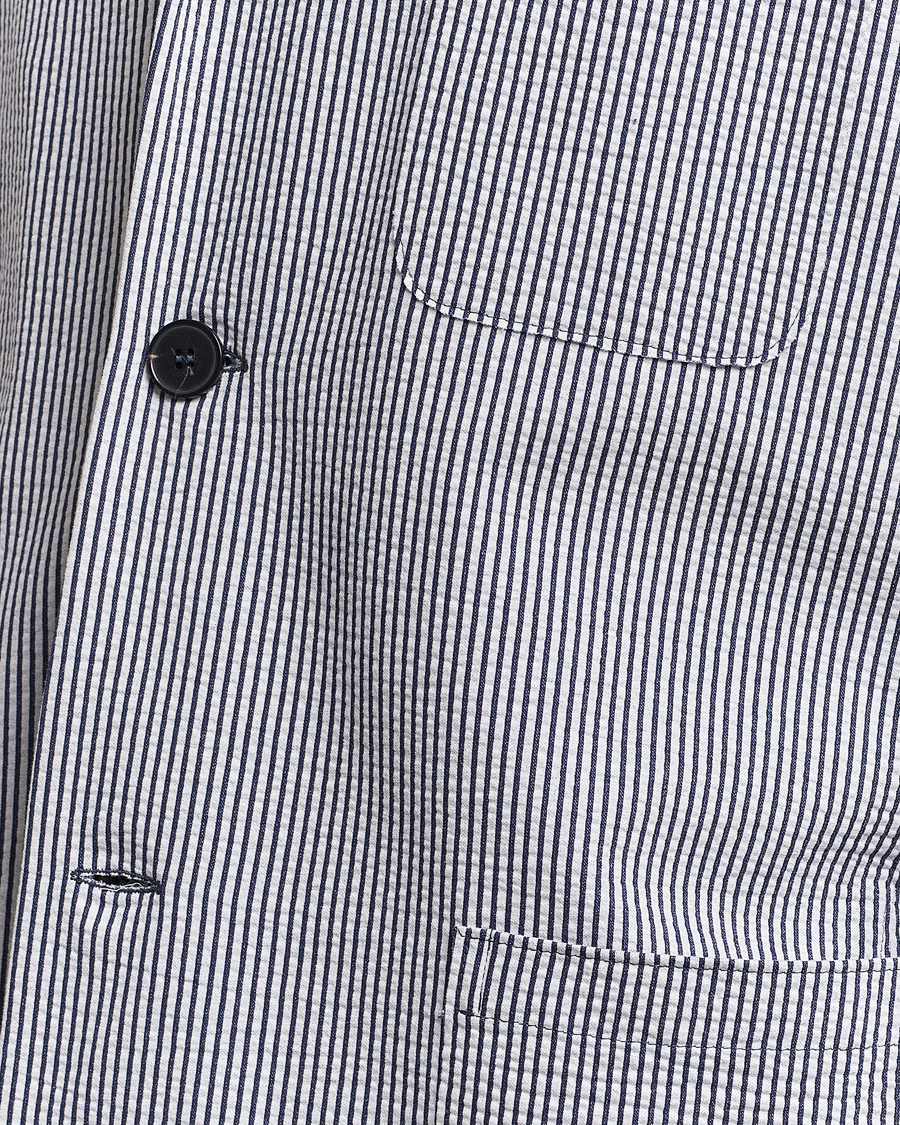 Heren | Blazers | Harris Wharf London | Coolmax Striped Seersucker Drop Shoulder Blazer Blue/Cream