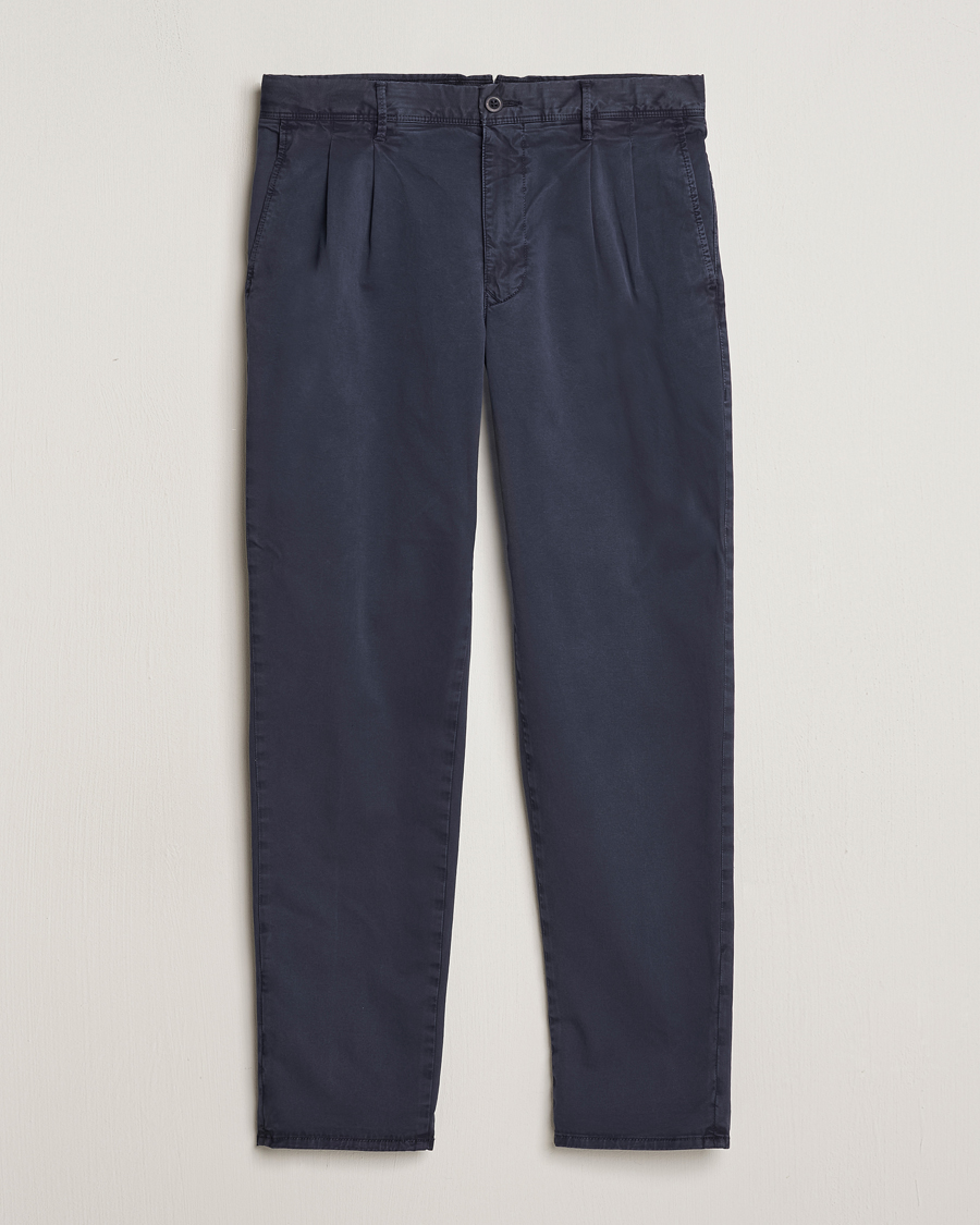 Heren | Broeken | Incotex | Tapered Fit Pleated Slacks Navy