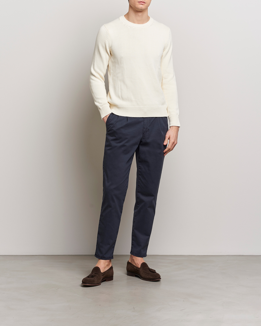 Heren | Broeken | Incotex | Tapered Fit Pleated Slacks Navy