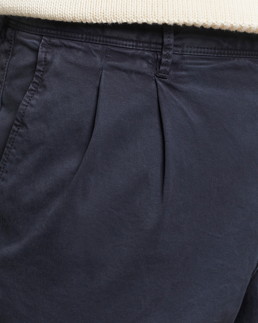 Heren | Broeken | Incotex | Tapered Fit Pleated Slacks Navy