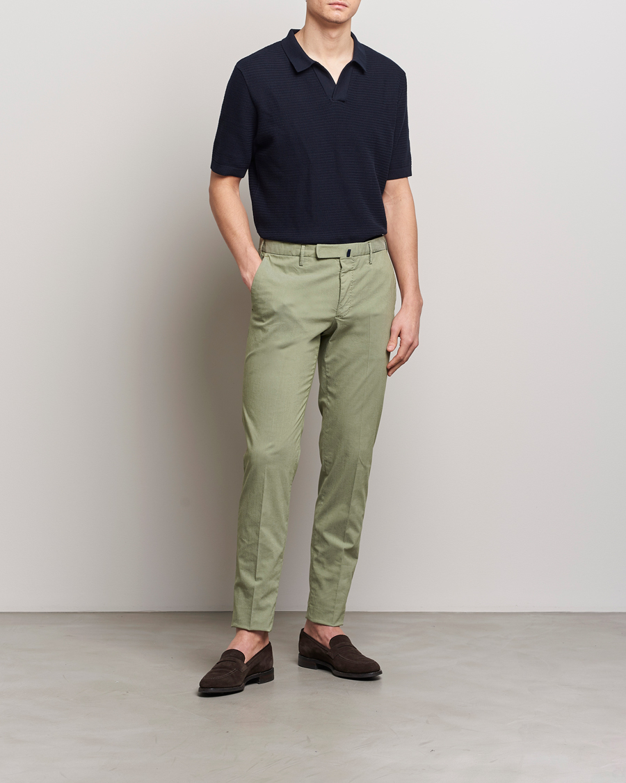 Heren | Broeken | Incotex | Slim Fit Washed Cotton Comfort Trousers Olive