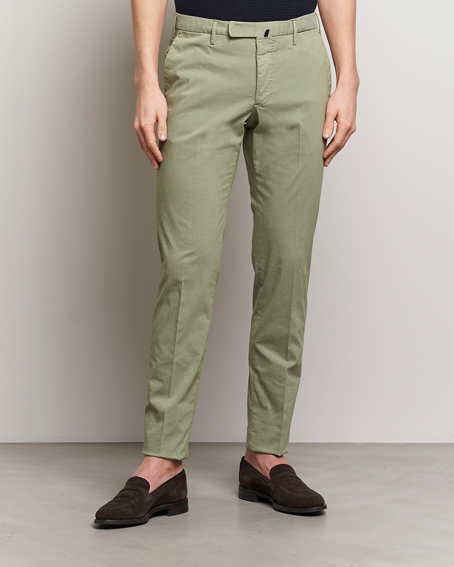 Heren | Chino's | Incotex | Slim Fit Washed Cotton Comfort Trousers Olive