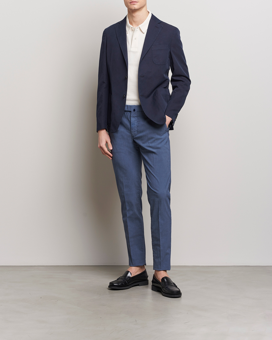 Heren | Broeken | Incotex | Slim Fit Washed Cotton Comfort Trousers Dark Blue