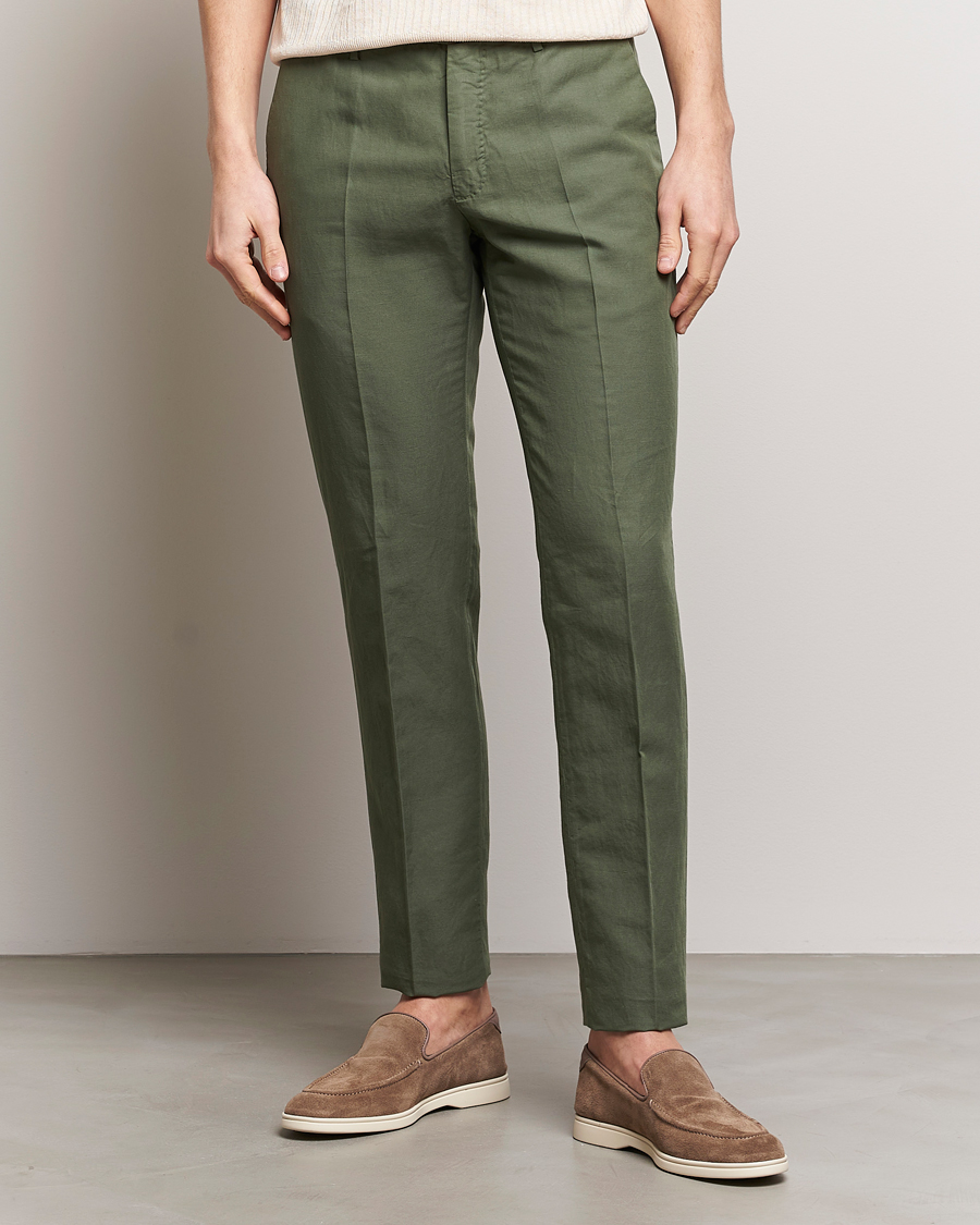 Heren | Linnen broeken | Incotex | Slim Fit Chinolino Trousers Dark Green
