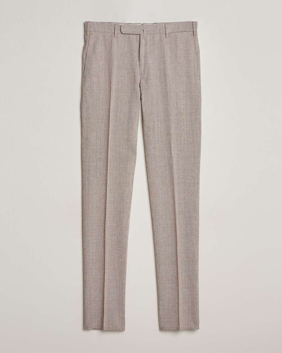 Heren | Broeken | Incotex | Slim Fit Cotton/Linen Micro Houndstooth Trousers Beige