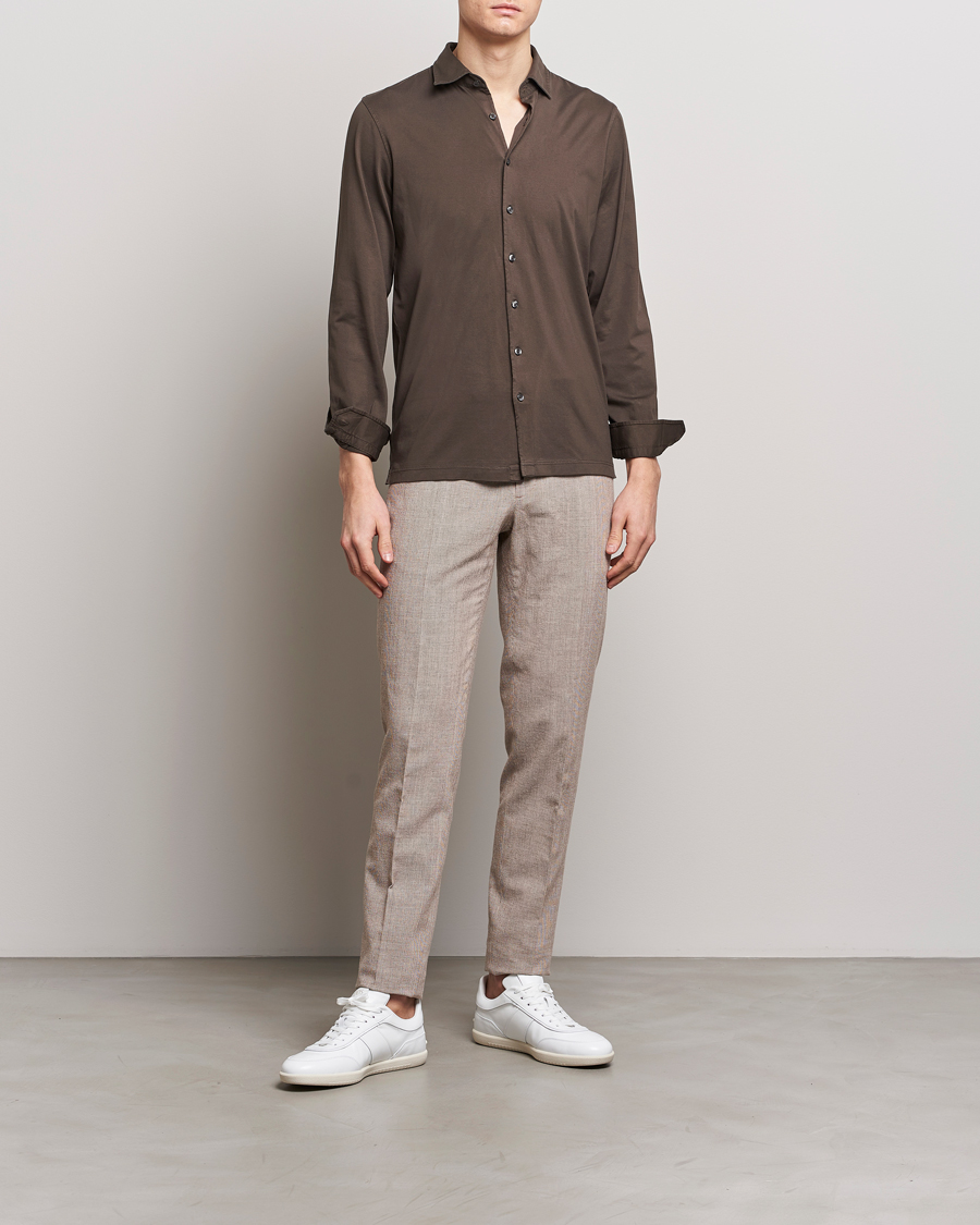 Heren | Broeken | Incotex | Slim Fit Cotton/Linen Micro Houndstooth Trousers Beige