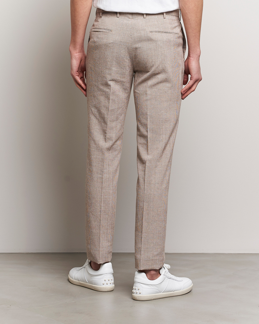 Heren | Broeken | Incotex | Slim Fit Cotton/Linen Micro Houndstooth Trousers Beige