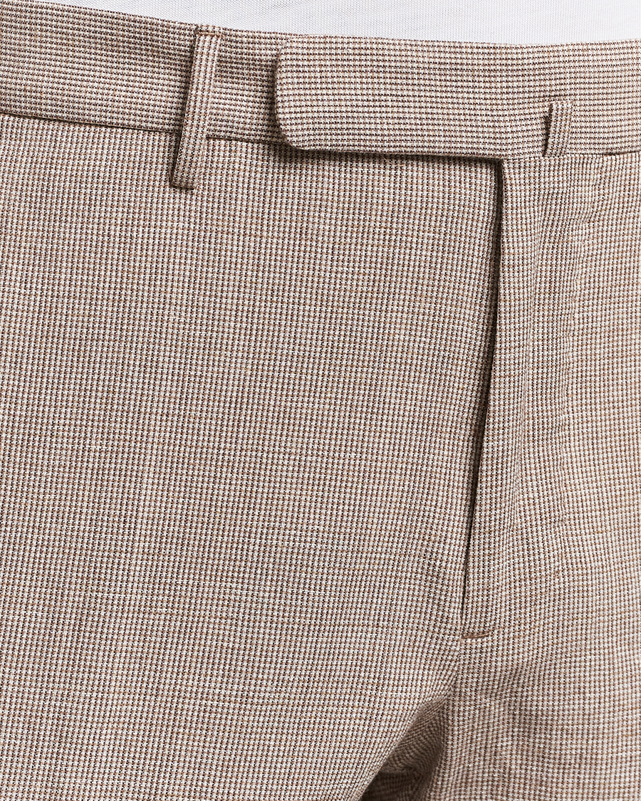 Heren | Broeken | Incotex | Slim Fit Cotton/Linen Micro Houndstooth Trousers Beige