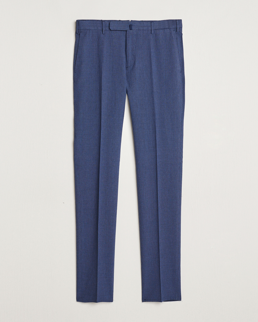 Heren | Broeken | Incotex | Slim Fit Cotton/Linen Micro Houndstooth Trousers Dark Blue