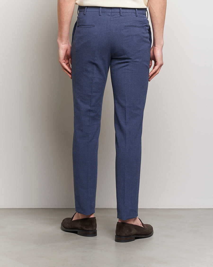 Heren | Broeken | Incotex | Slim Fit Cotton/Linen Micro Houndstooth Trousers Dark Blue
