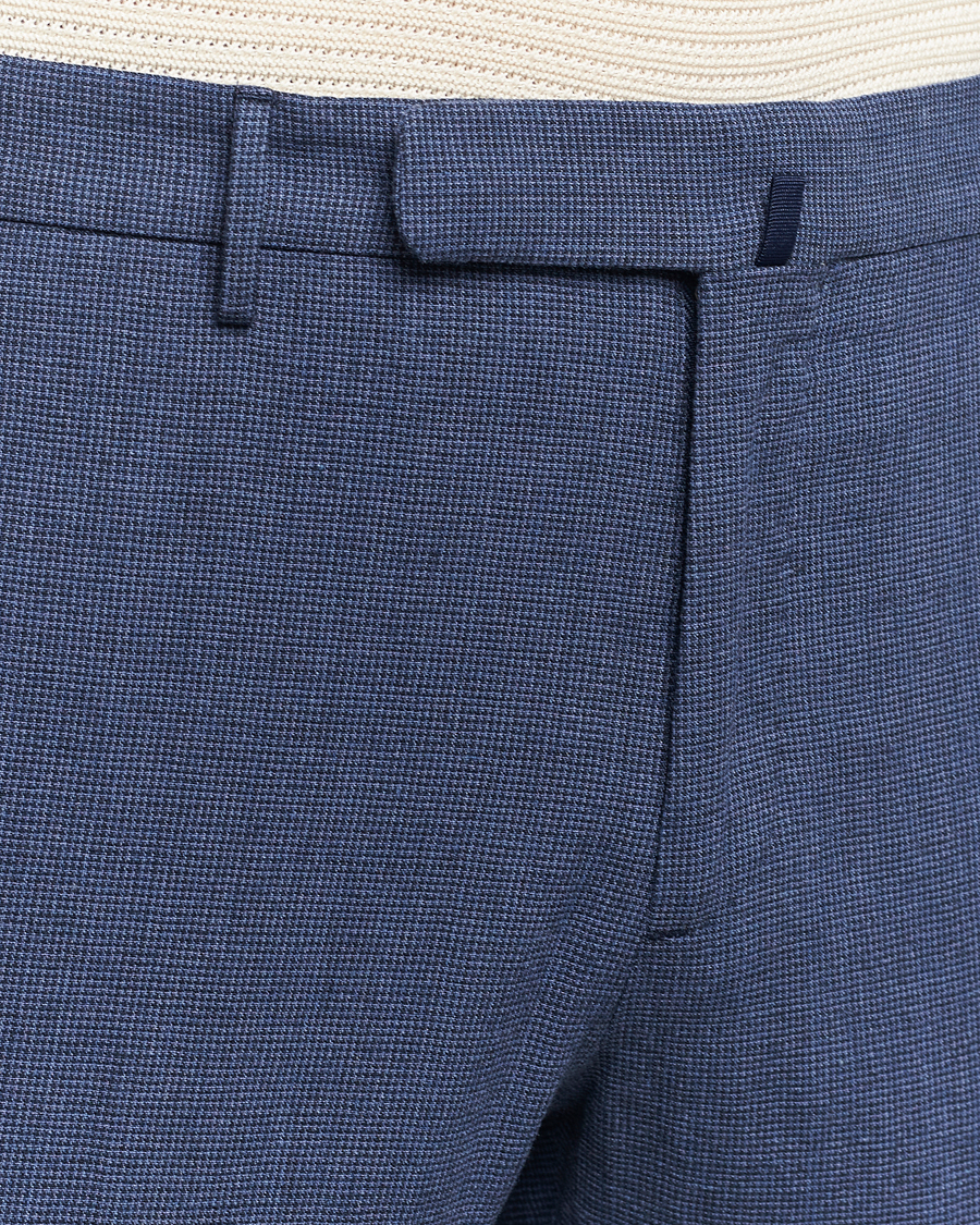 Heren | Broeken | Incotex | Slim Fit Cotton/Linen Micro Houndstooth Trousers Dark Blue