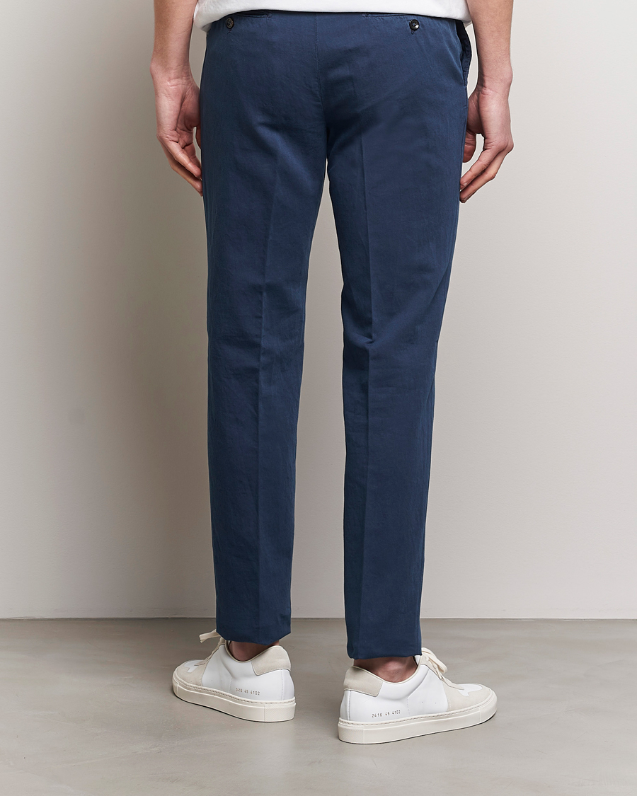 Heren | Broeken | Incotex | Regular Fit Comfort Cotton/Linen Trousers Navy