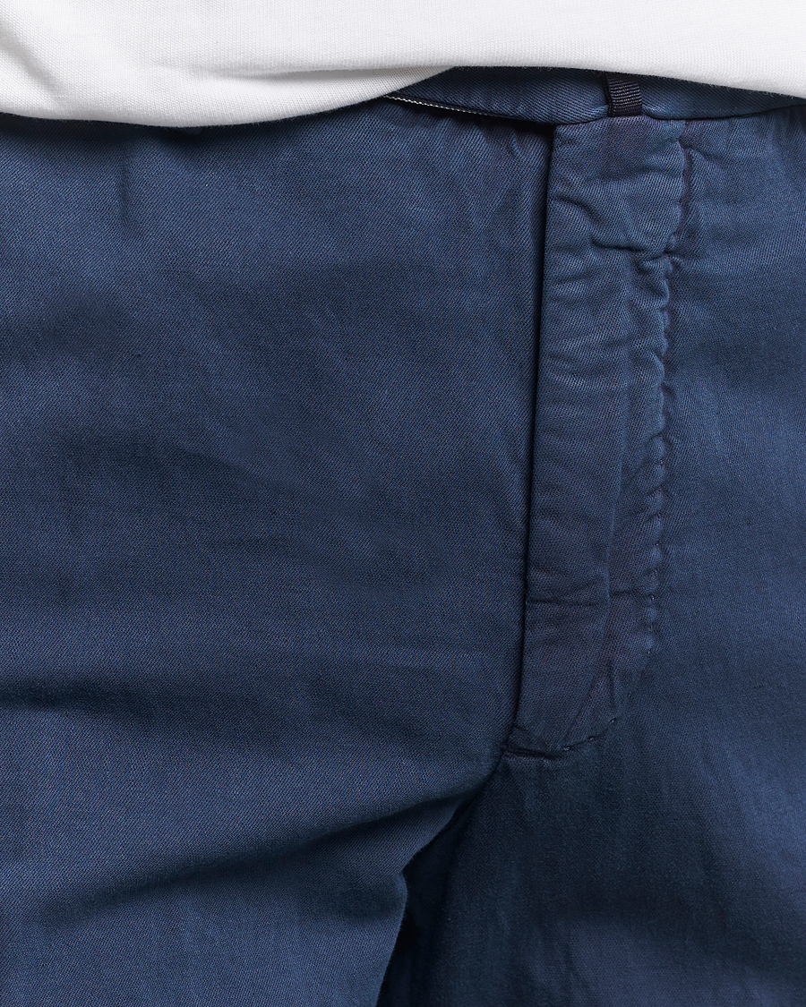 Heren | Broeken | Incotex | Regular Fit Comfort Cotton/Linen Trousers Navy