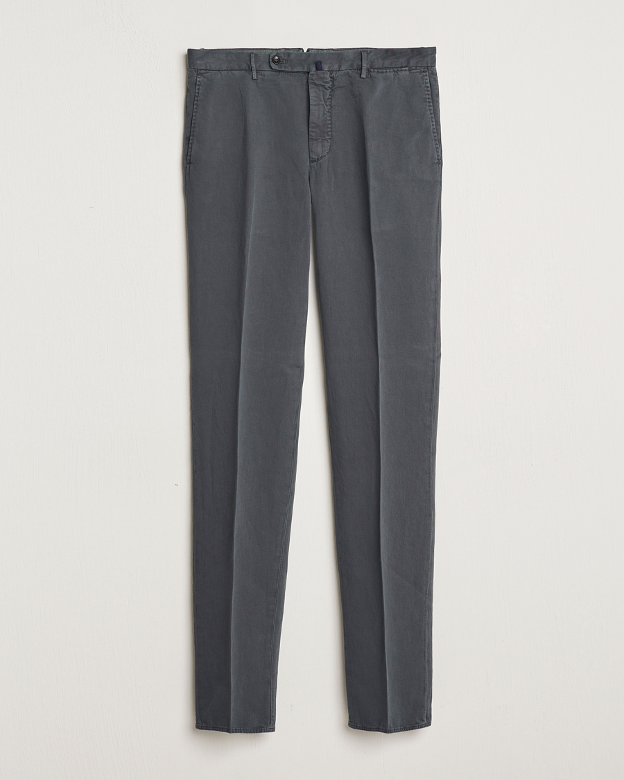 Heren | Broeken | Incotex | Regular Fit Comfort Cotton/Linen Trousers Dark Grey