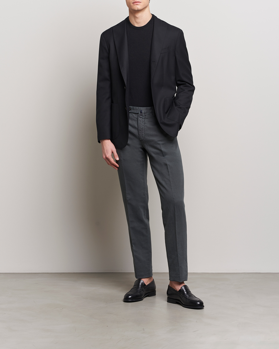 Heren | Broeken | Incotex | Regular Fit Comfort Cotton/Linen Trousers Dark Grey
