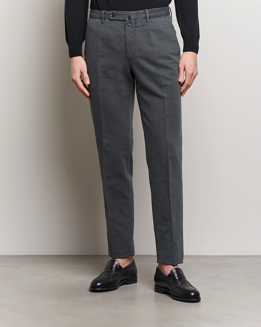 Heren | Linnen broeken | Incotex | Regular Fit Comfort Cotton/Linen Trousers Dark Grey