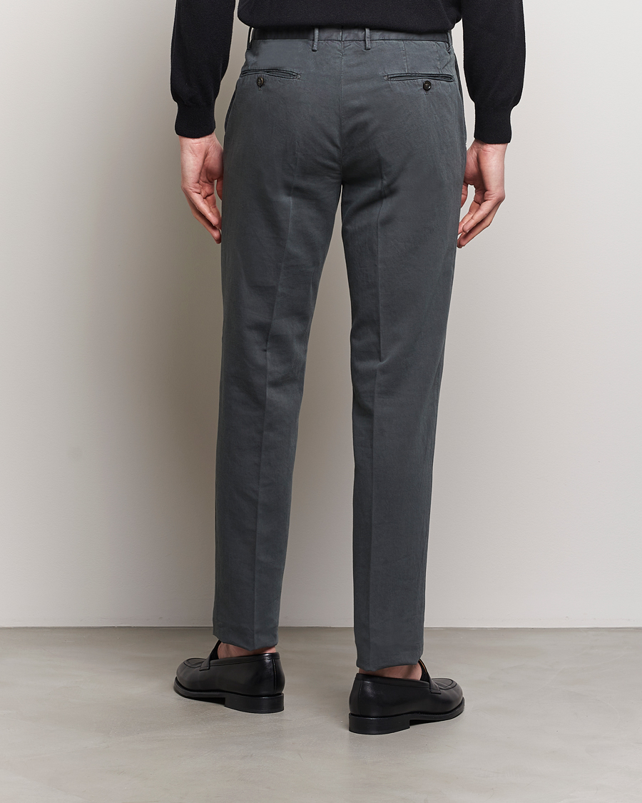 Heren | Broeken | Incotex | Regular Fit Comfort Cotton/Linen Trousers Dark Grey