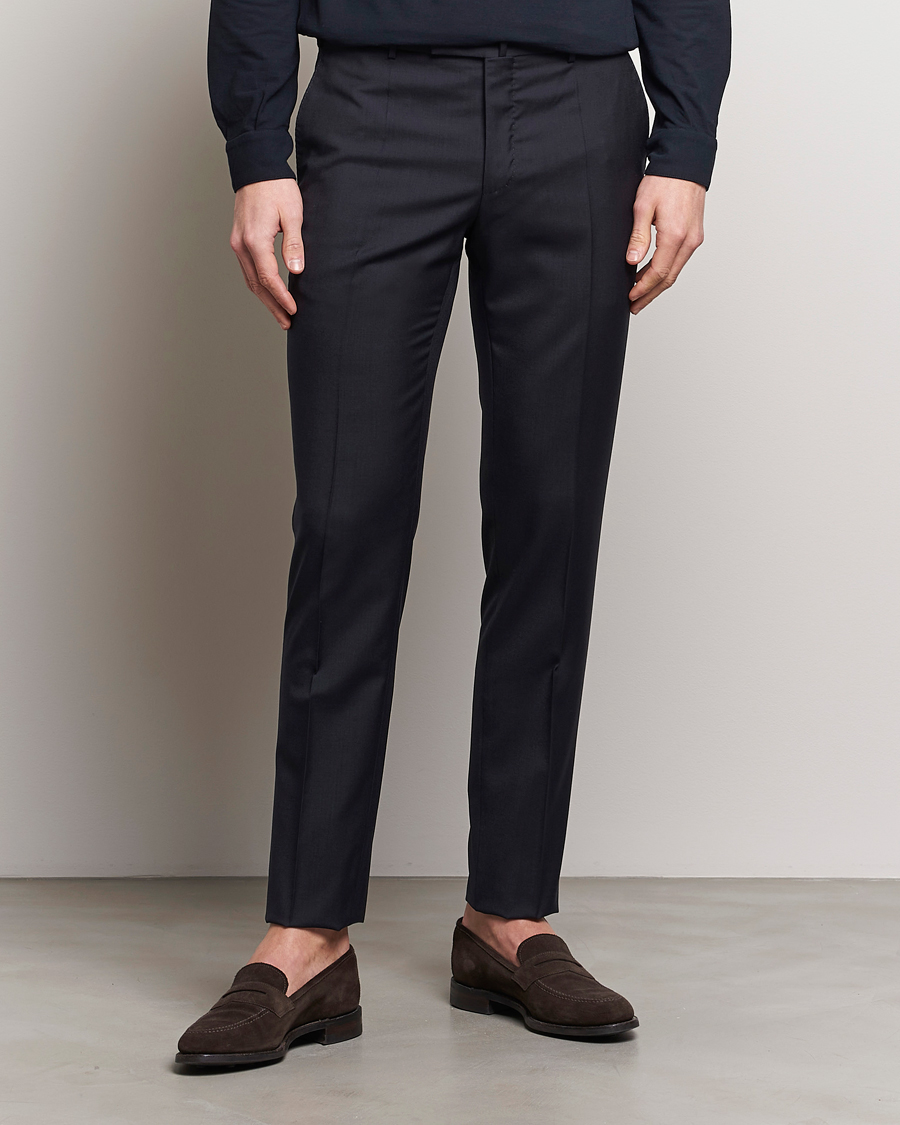 Heren | Italian Department | Incotex | Slim Fit Tropical Wool Trousers Navy