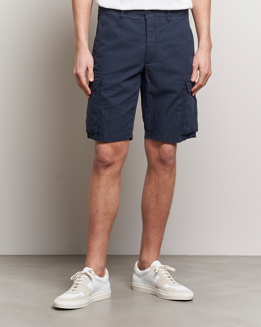 Heren | Italian Department | Incotex | Cotton Cargo Shorts Navy