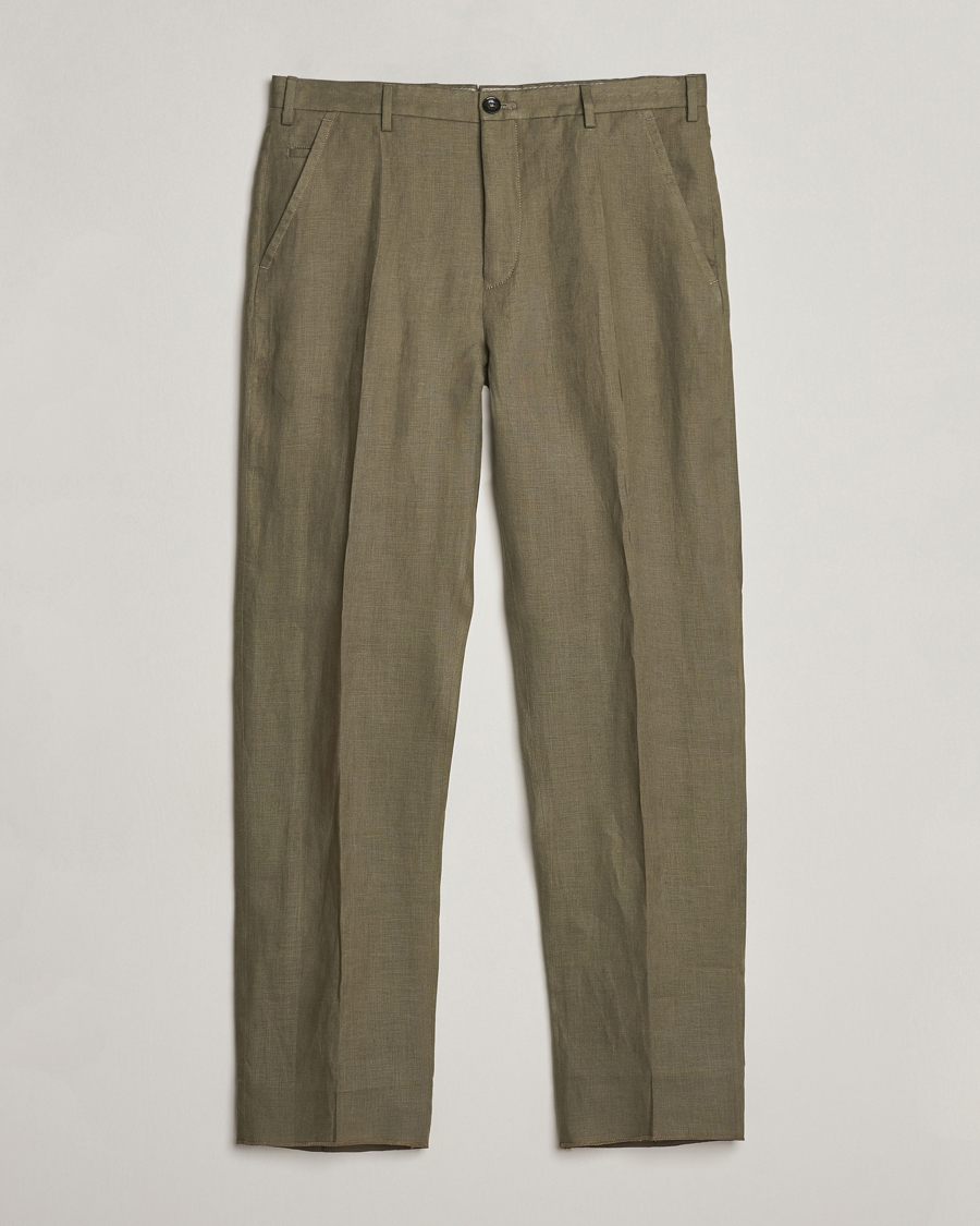 Heren | Broeken | Incotex | Straight Fit Pure Linen Trousers Military