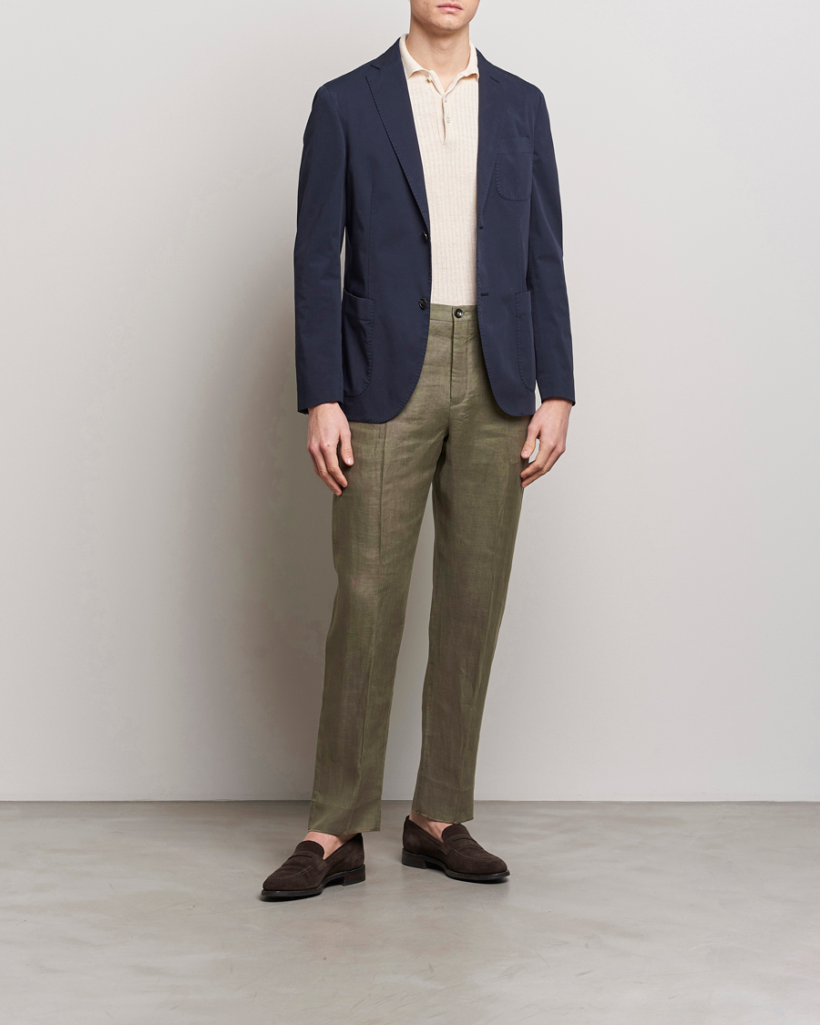 Heren | Broeken | Incotex | Straight Fit Pure Linen Trousers Military