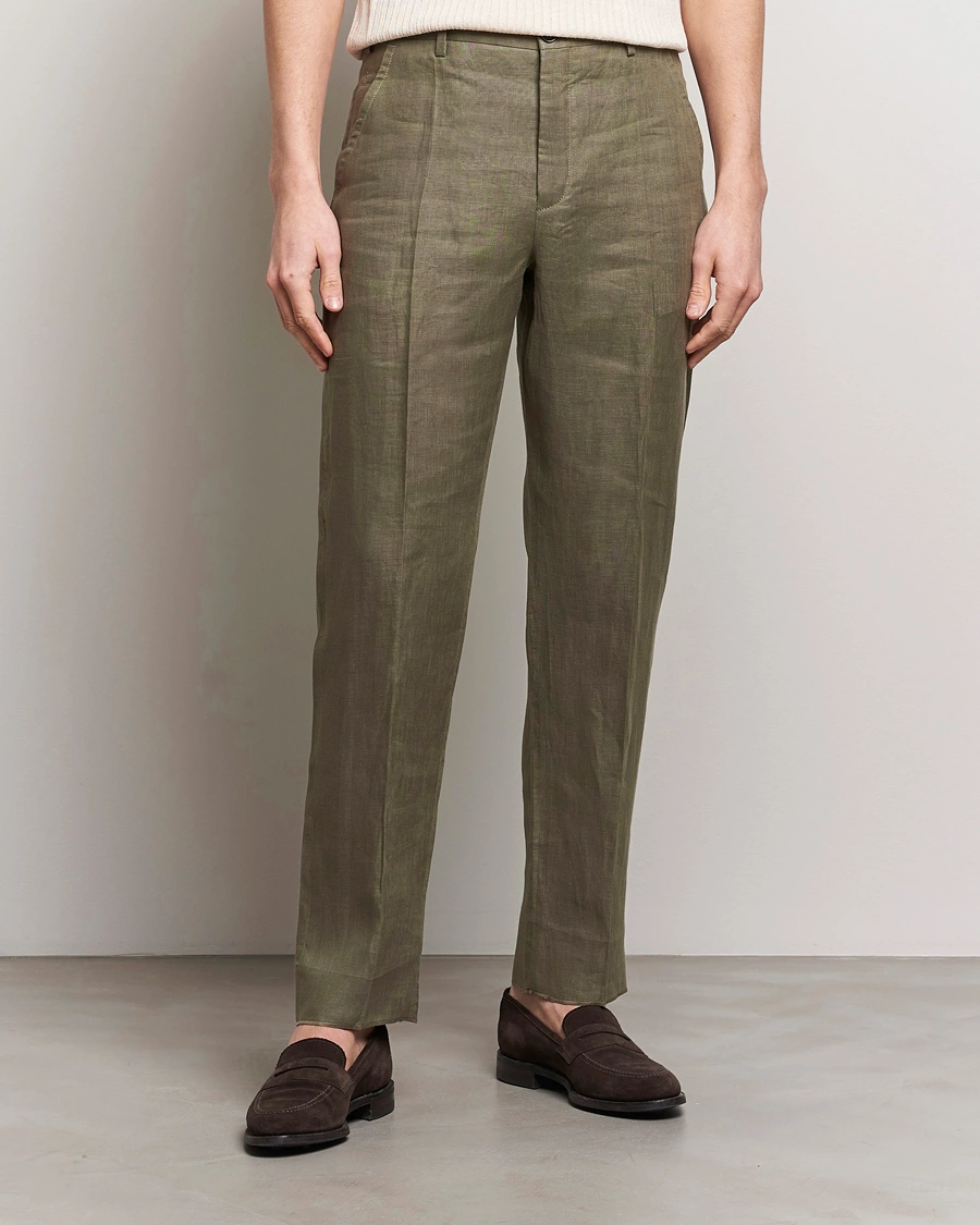 Heren | Incotex | Incotex | Straight Fit Pure Linen Trousers Military
