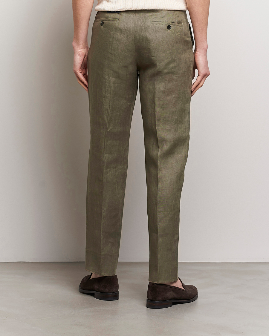 Heren | Broeken | Incotex | Straight Fit Pure Linen Trousers Military