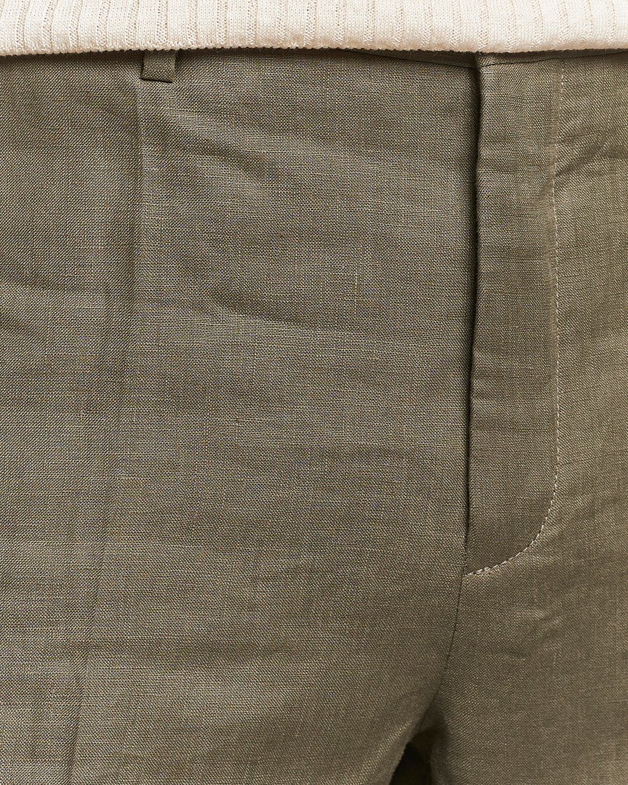 Heren | Broeken | Incotex | Straight Fit Pure Linen Trousers Military