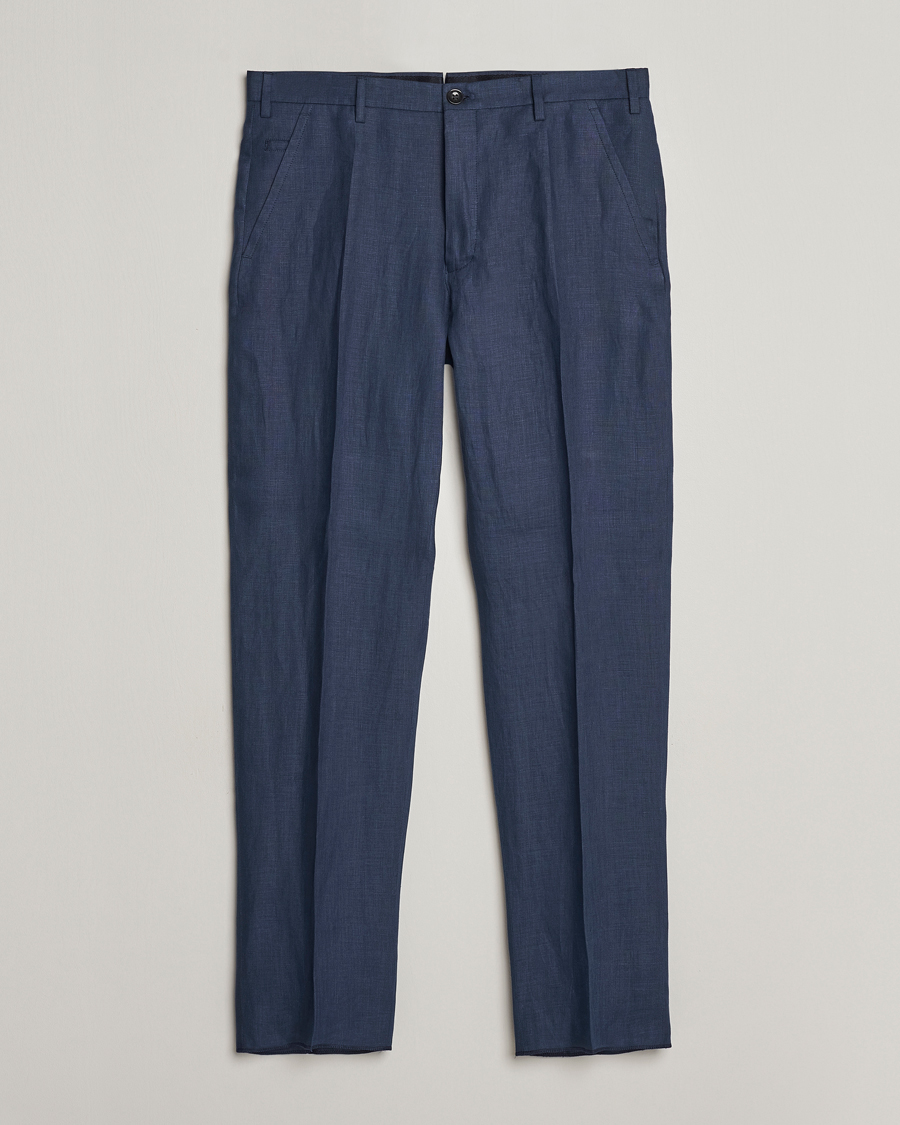 Heren | Broeken | Incotex | Straight Fit Pure Linen Trousers Navy