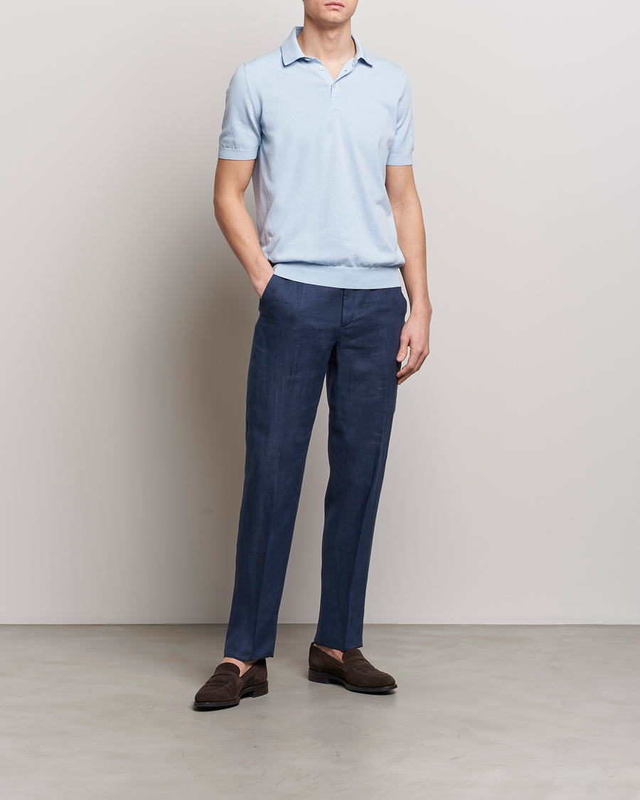 Heren | Broeken | Incotex | Straight Fit Pure Linen Trousers Navy