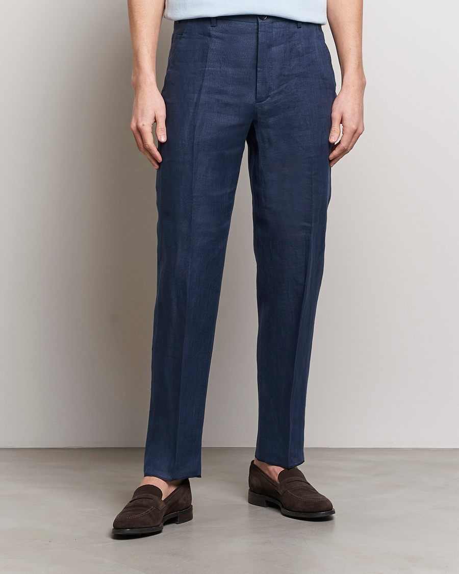 Heren | Slowear | Incotex | Straight Fit Pure Linen Trousers Navy