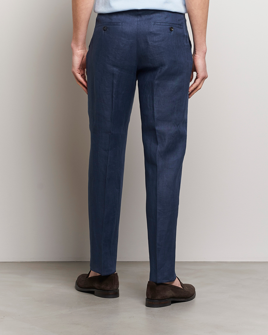 Heren | Broeken | Incotex | Straight Fit Pure Linen Trousers Navy