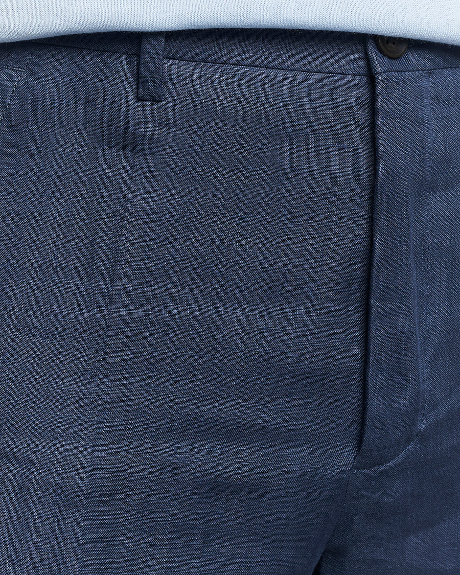 Heren | Broeken | Incotex | Straight Fit Pure Linen Trousers Navy