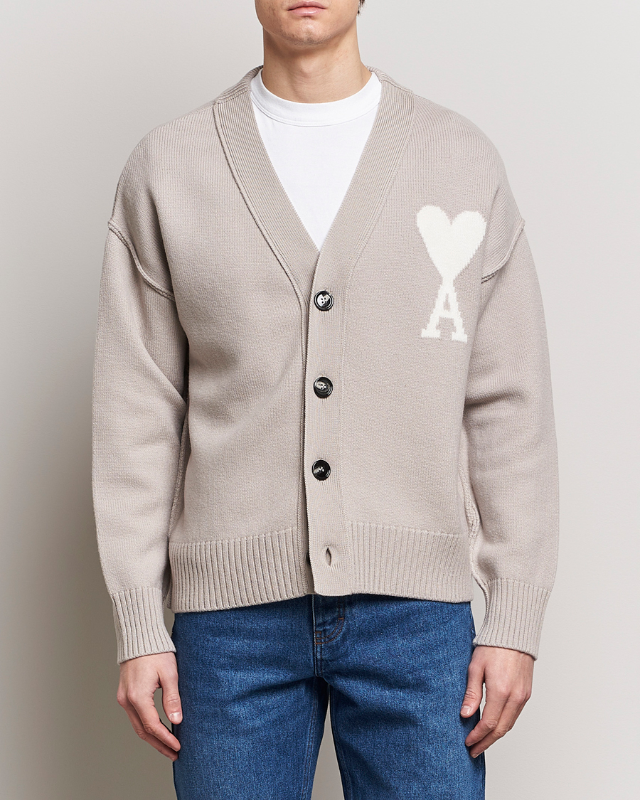 Heren |  | AMI | Big Heart Wool Cardigan Light Beige