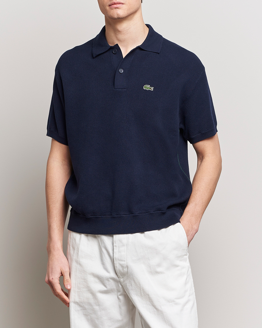 Heren | Poloshirts met korte mouwen | Lacoste | Relaxed Fit Moss Stitched Knitted Polo Navy