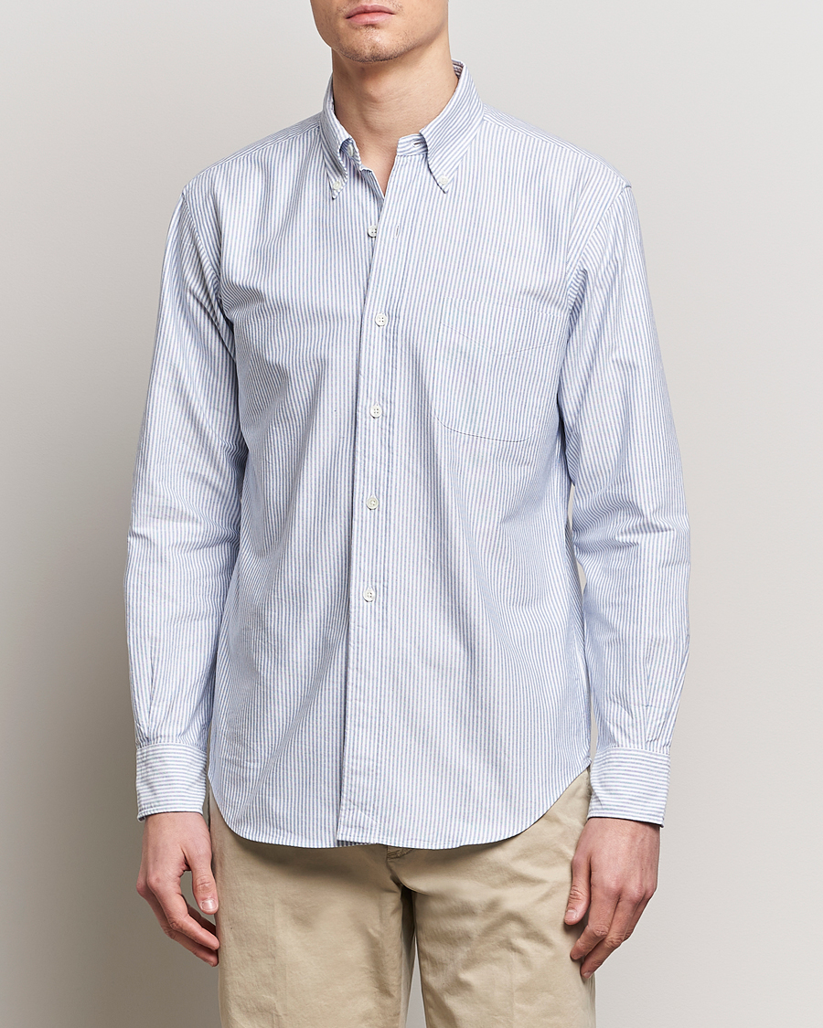 Heren |  | Kamakura Shirts | Vintage Ivy Oxford Button Down Shirt Blue Stripe