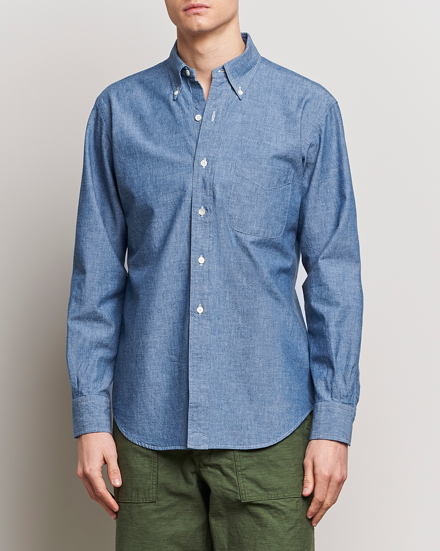 Heren | Spijker overhemden | Kamakura Shirts | Vintage Ivy Chambray Button Down Shirt Blue