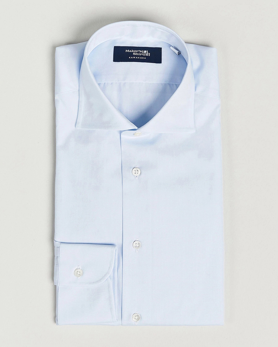 Heren | Overhemden | Kamakura Shirts | Slim Fit Broadcloth Dress Shirt Light Blue