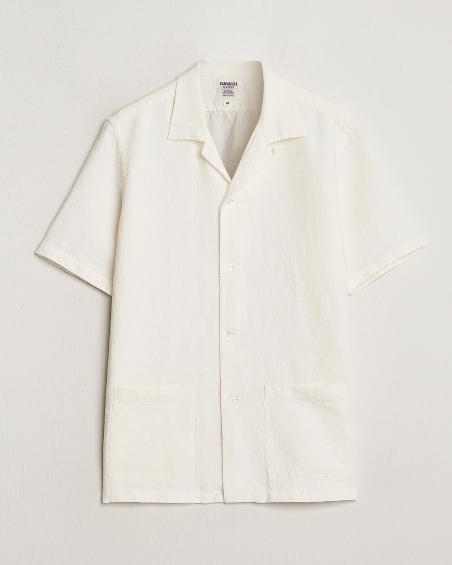 Heren | Overhemden | Kamakura Shirts | Vintage Ivy Heavy Linen Beach Shirt White