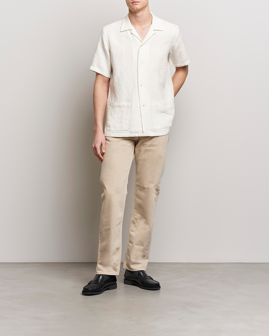 Heren | Overhemden | Kamakura Shirts | Vintage Ivy Heavy Linen Beach Shirt White