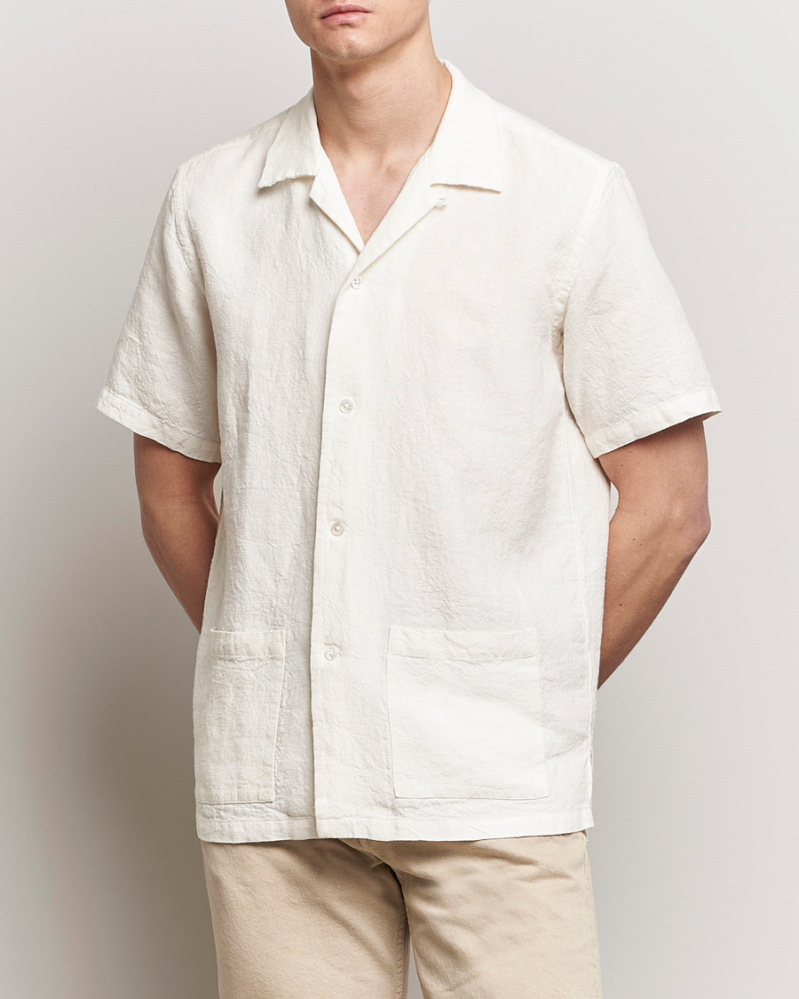 Heren | Overhemden | Kamakura Shirts | Vintage Ivy Heavy Linen Beach Shirt White
